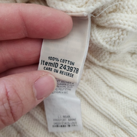 L.L.Bean Women's Beige Cable-Knit Sweater Full Zip Mock Neck Long Sleeve M - Picture 6 of 10
